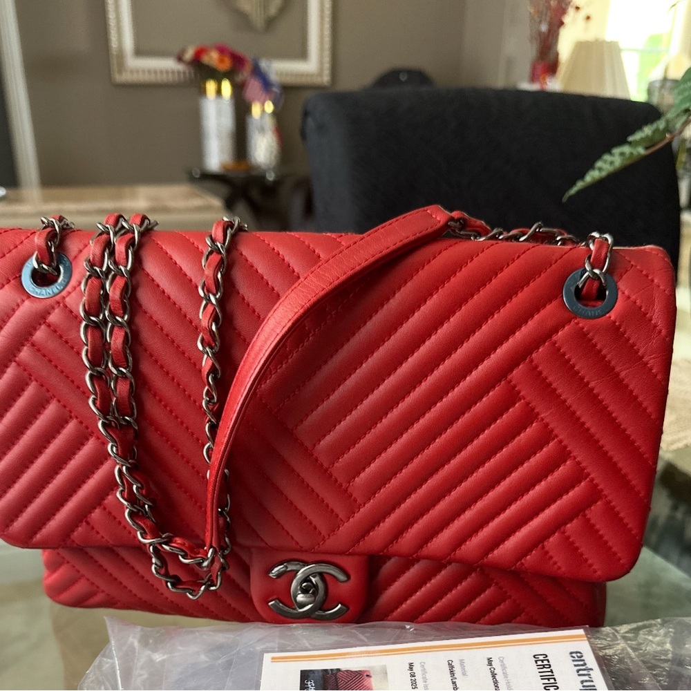 Chanel Red Chevron Shoulder Bag